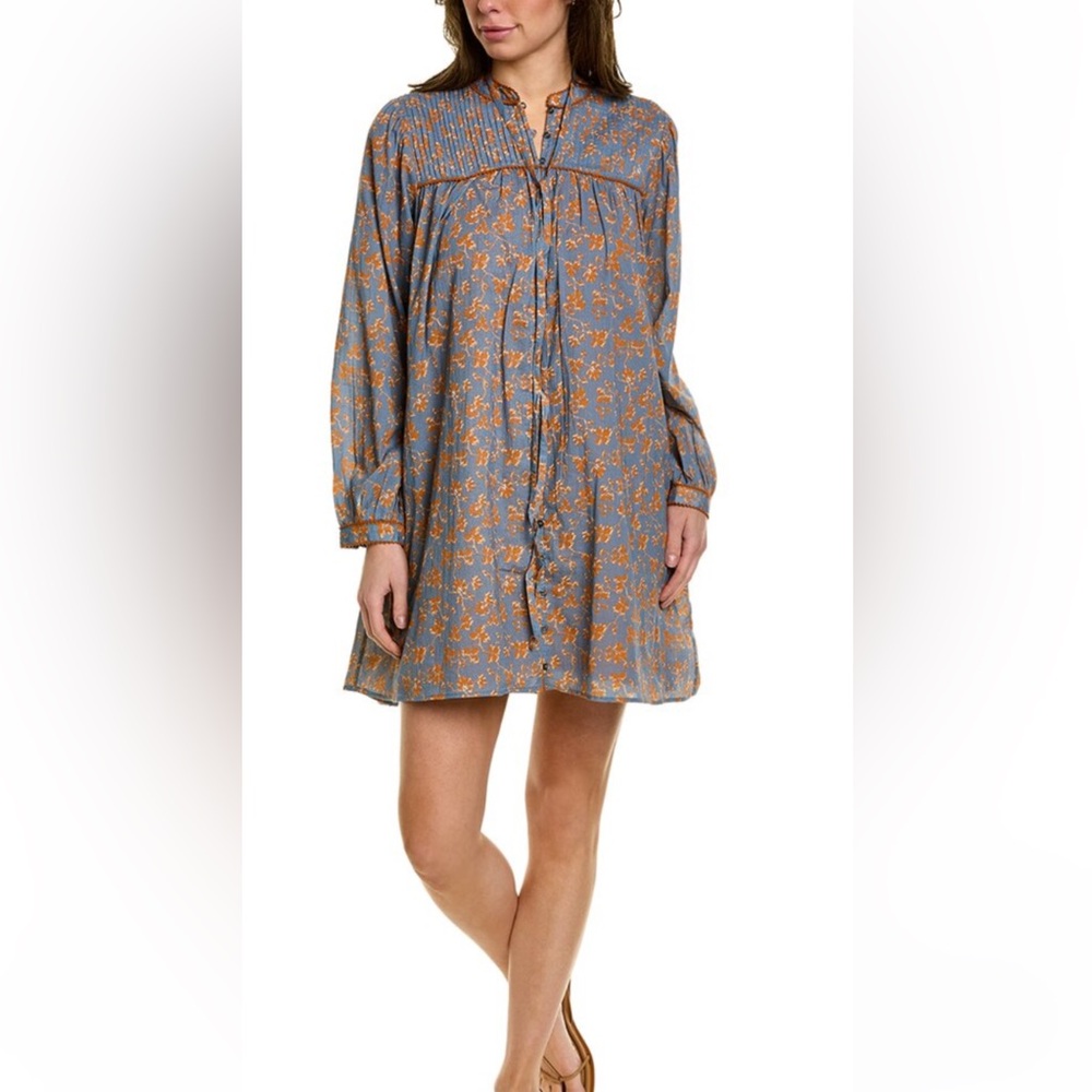 Joie Floral Button-Up Mini Dress in Blue and Orange size L